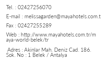 Maya World Hotel Belek iletiim bilgileri